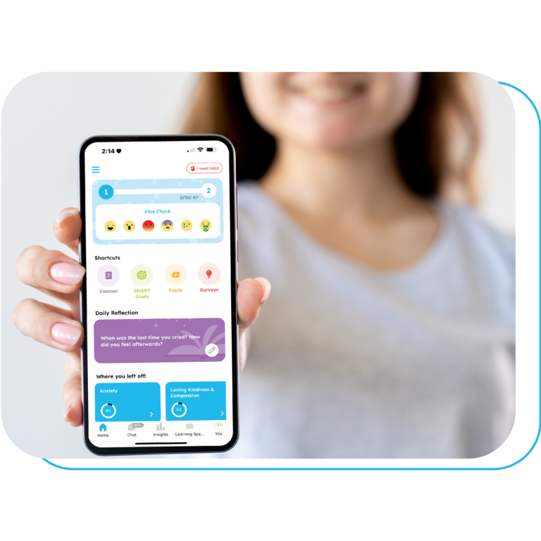 A woman is showing the user interface of an AI-powered mental wellness application, Zoala.