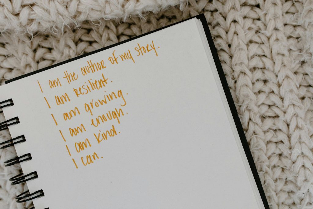 A notebook with motivational quotes