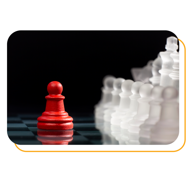 A red chess steps out among white chess, symbolizing leadership competency