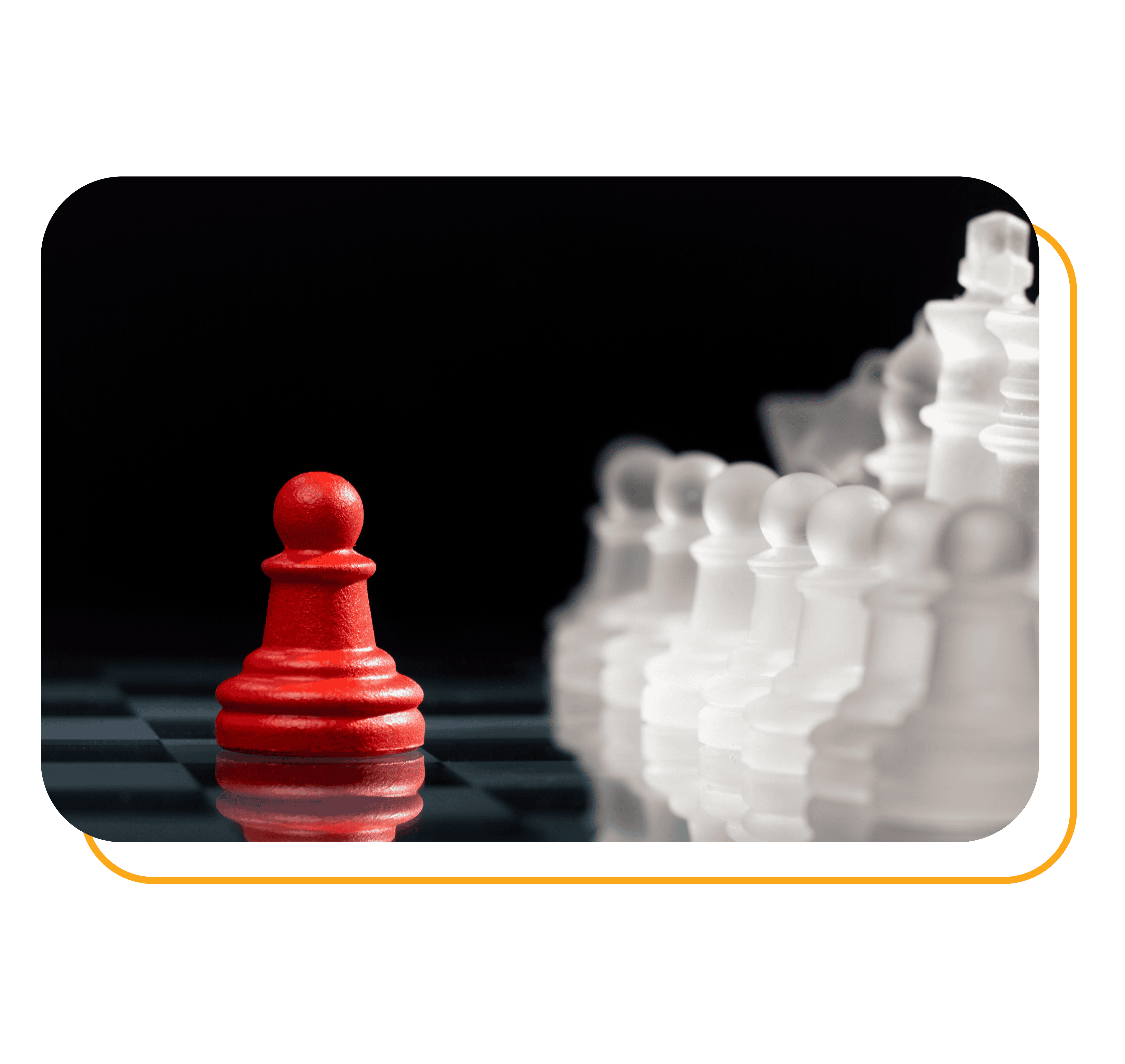 A red chess steps out among white chess, symbolizing leadership competency